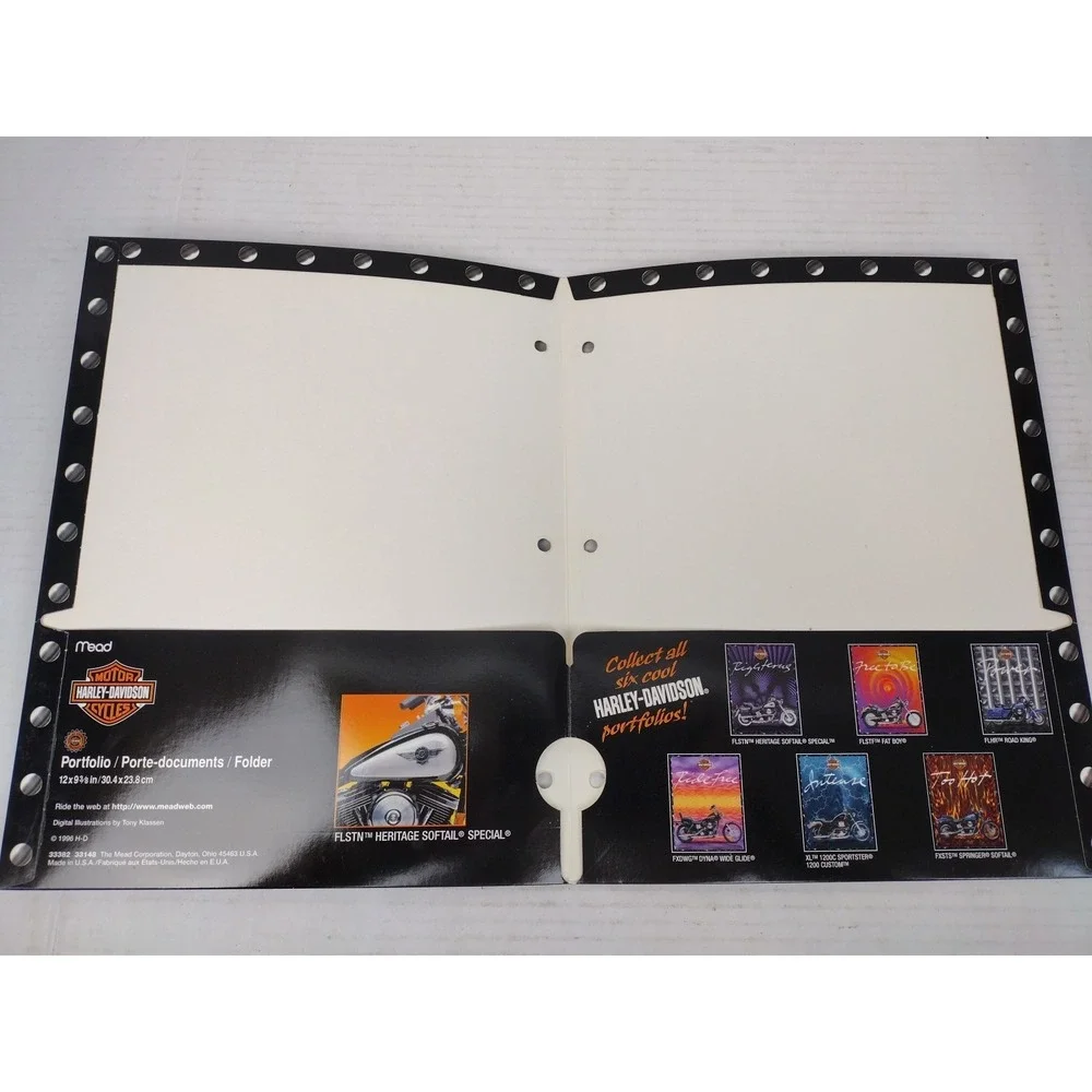 VTG 1996 Y2K Mead Portfolio Folder HARLEY DAVIDSON Motorcycle RIGHTEOUS USA H-D